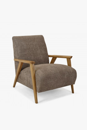 Retro Sessel Braun-Grau mit Eichenholzgriffen und